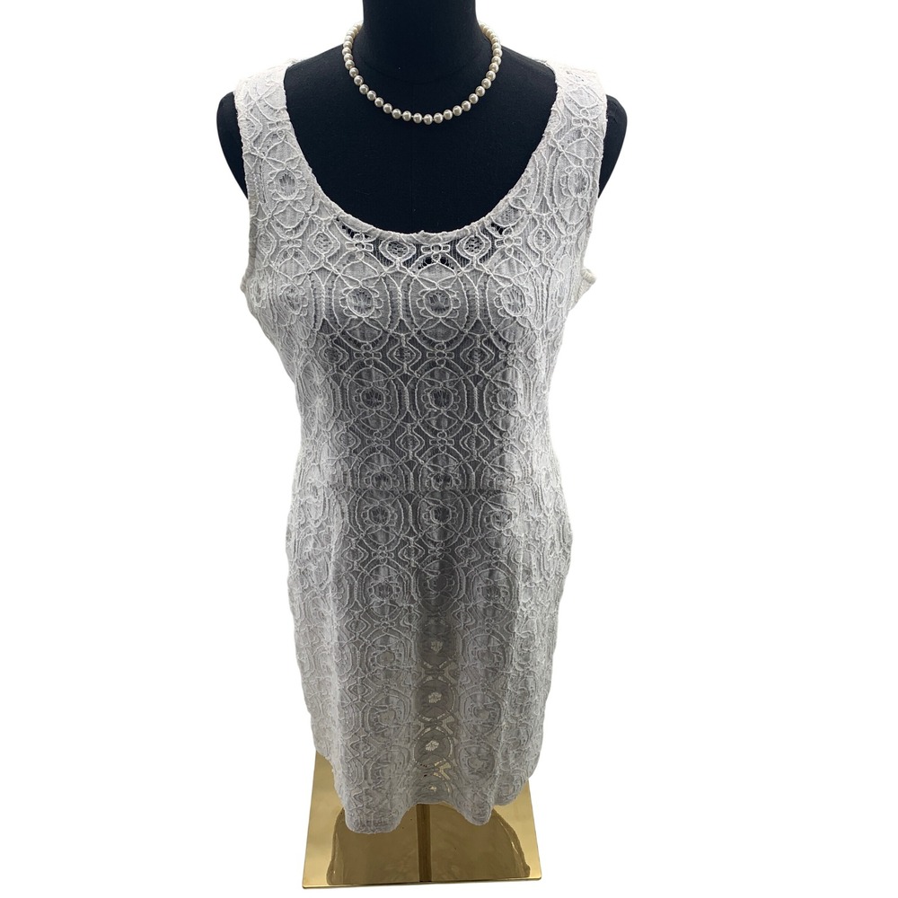 Banana Republic White Lace Sleeveless Sheath Dress Geometric Medallion Size 12